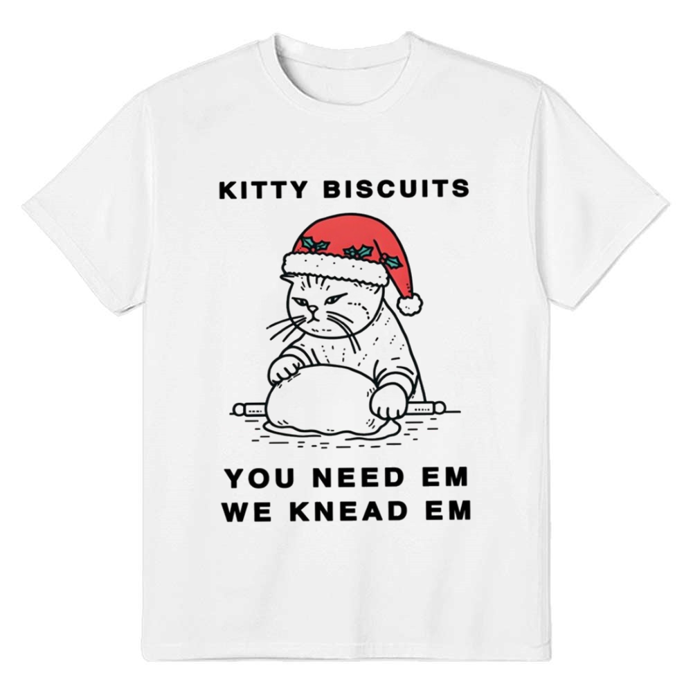Adult Unisex Cat Biscuits Christmas Xmas White Festival T-shirt