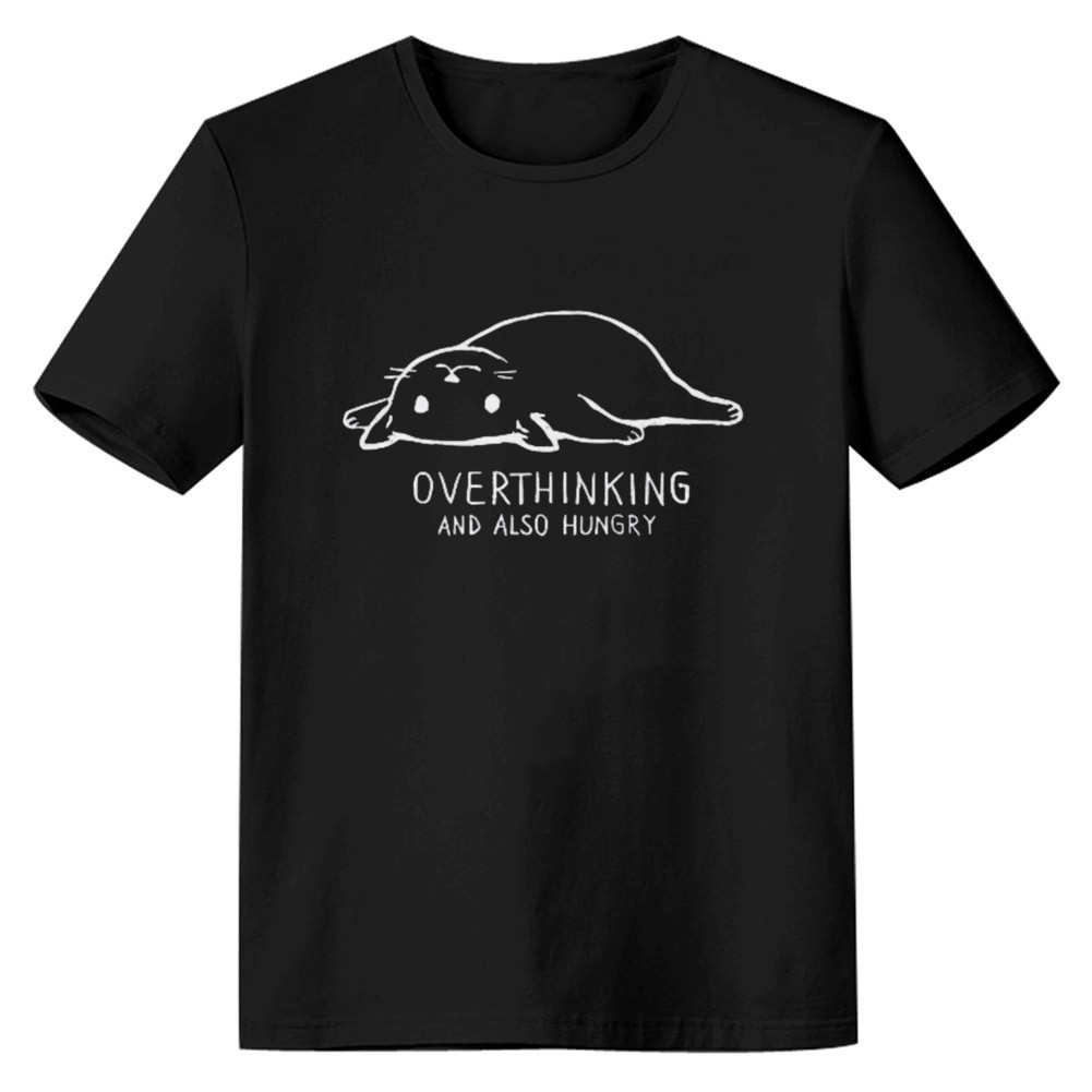 Adult UnisexOverthinking And Also Hungry Cat Pet Lover Black T-shirt