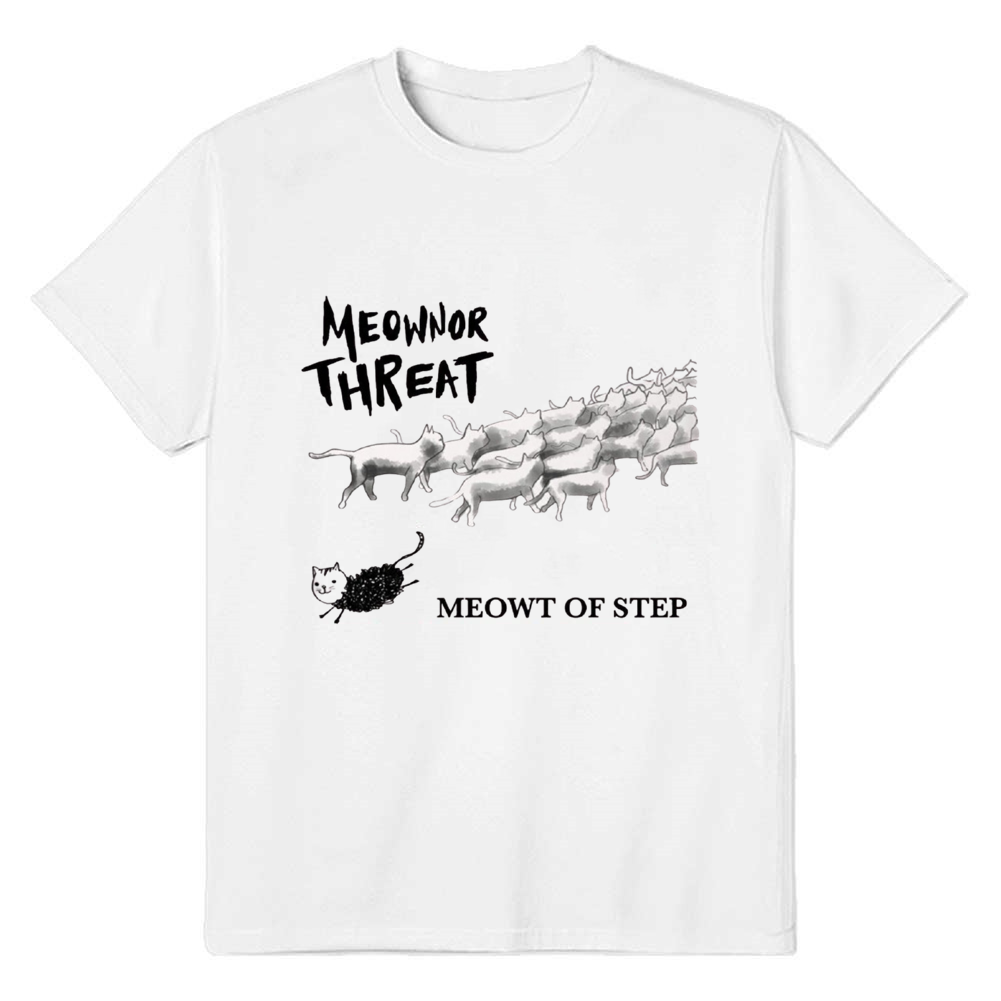 Adult Unisex Meowner Threat Punk Cat Pet Lover White T-shirt