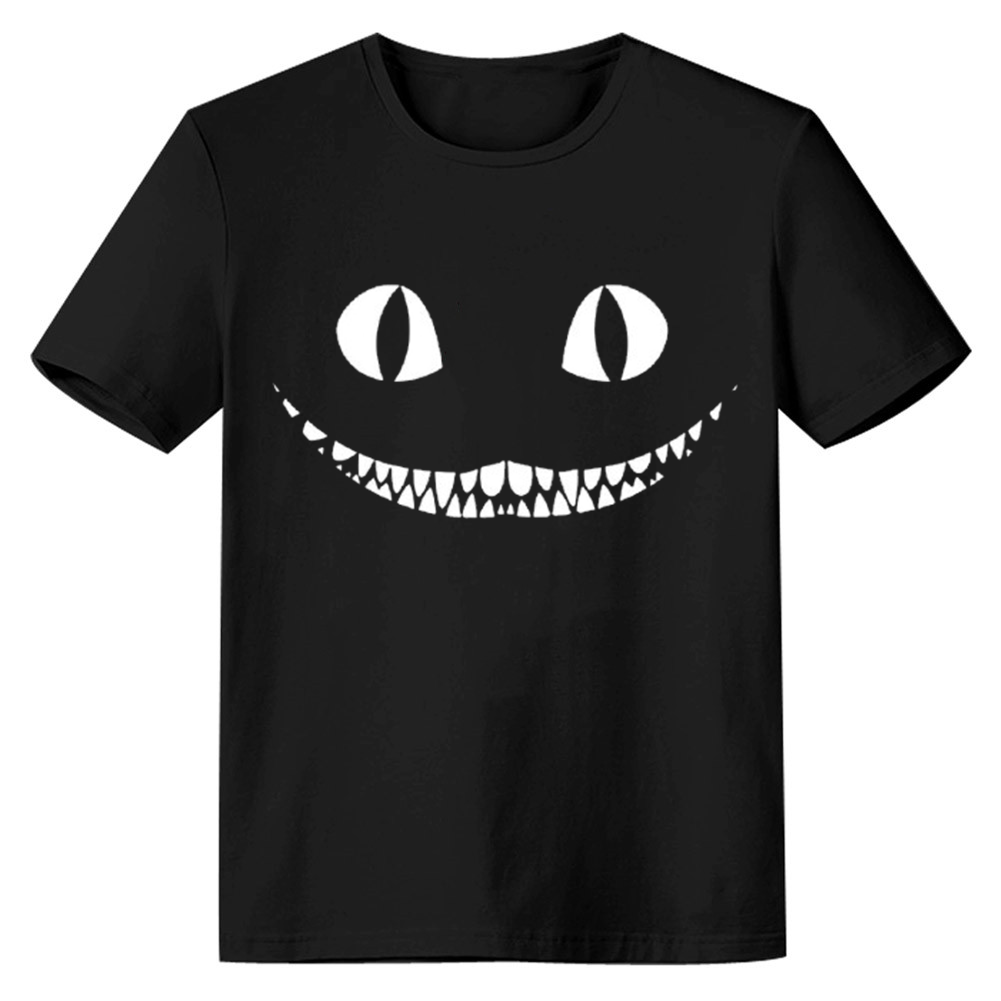 Adult Unisex Horror Black Cat Smile Pet Lover Black T-shirt