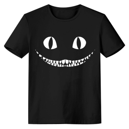 Adult Unisex Horror Black Cat Smile Pet Lover Black T-shirt