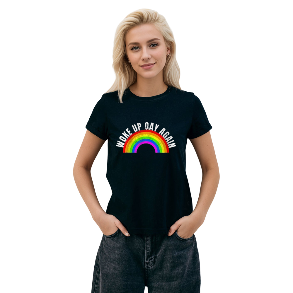 Adult Unisex Woke Up Gay Again LGBT Pride Month Black T-shirt Costume