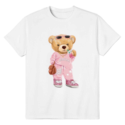 Adult Women Cute Cartoon Bear Pattern White T-shirt Costume