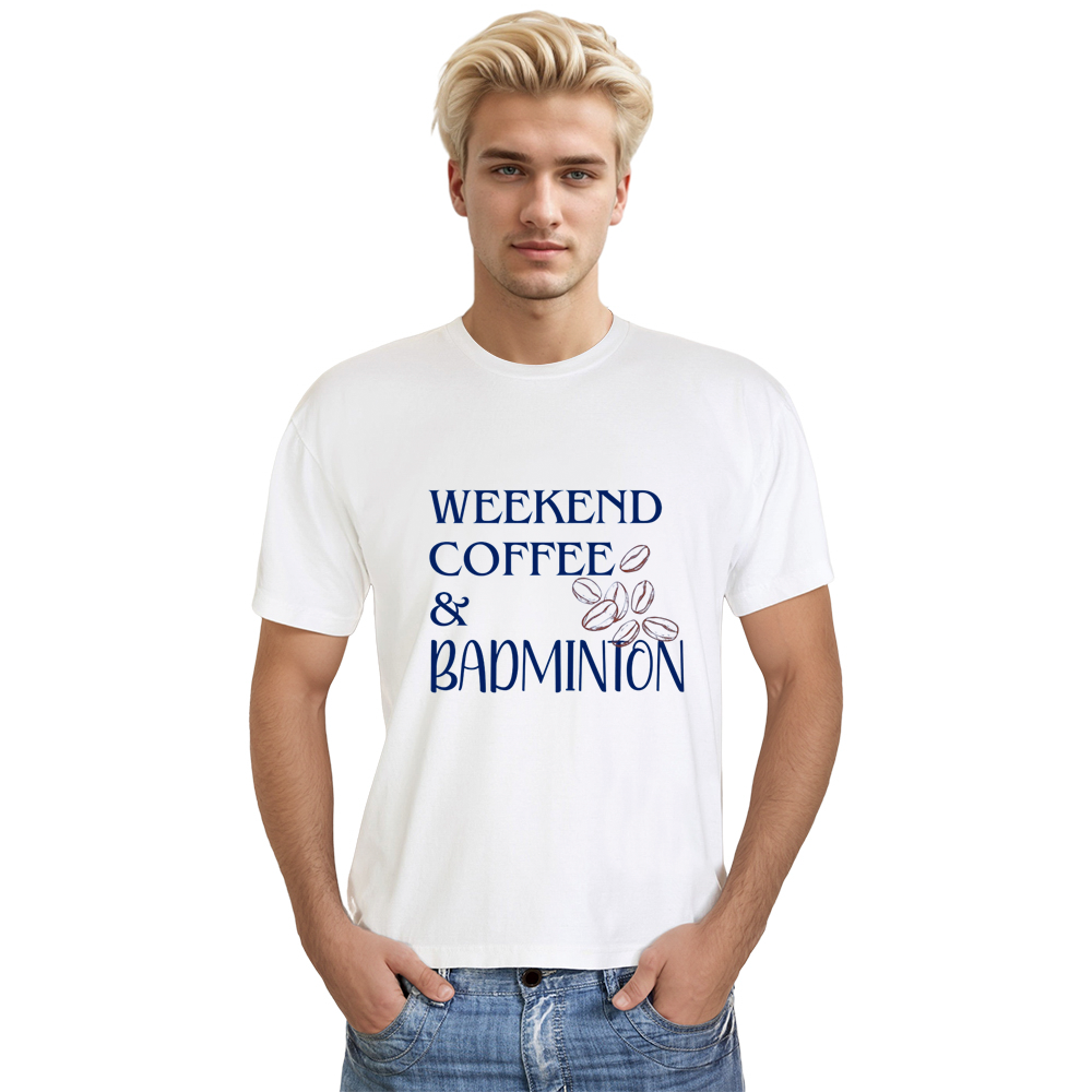 Adult Unisex Weekend Coffee And Badminton White Sport T-shirt Costume