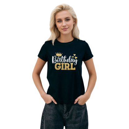 Adult Woman Birthday Girl Party Black Short Sleeve T-shirt 