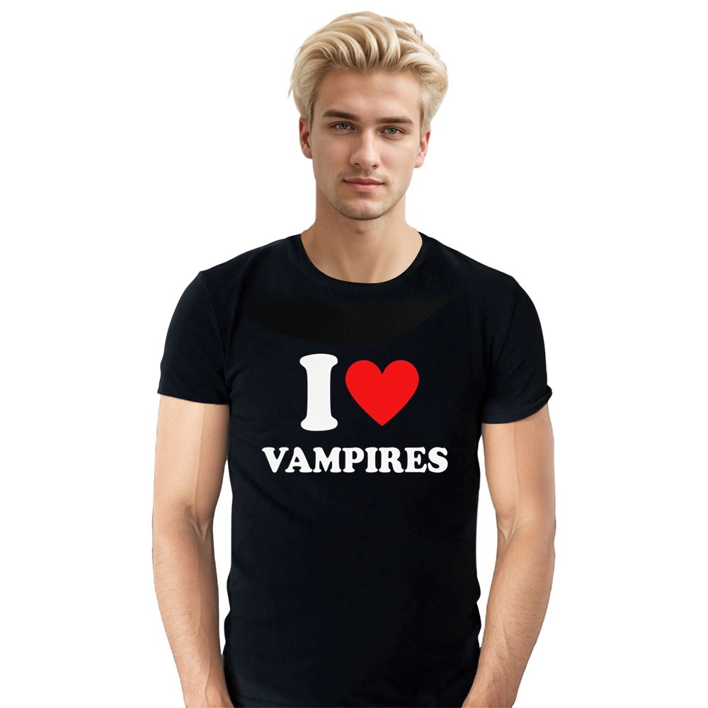 Adult Unisex I Love Vampires Halloween Black T-shirt Costume