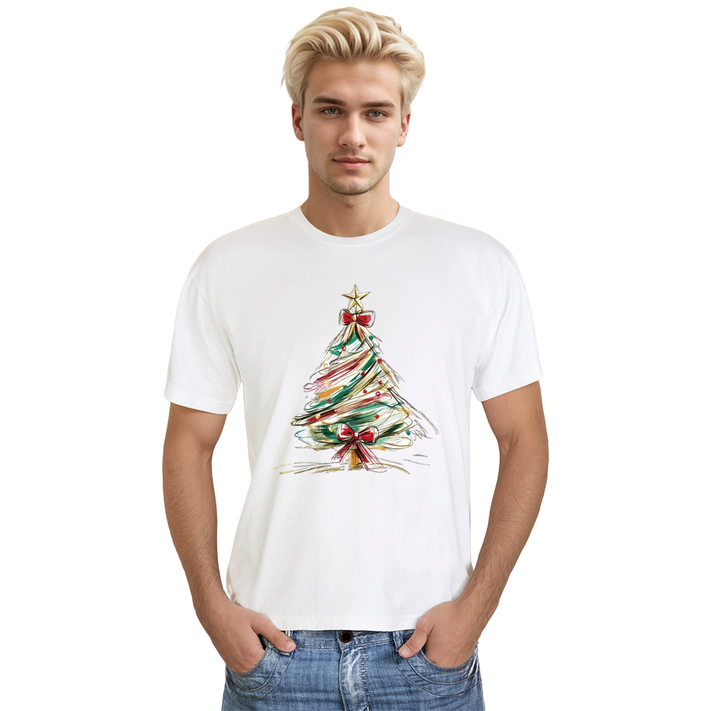 Adult Unisex Fancy Christmas Tree Xmas Festival White T-shirt