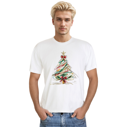 Adult Unisex Fancy Christmas Tree Xmas Festival White T-shirt