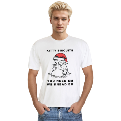 Adult Unisex Cat Biscuits Christmas Xmas White Festival T-shirt