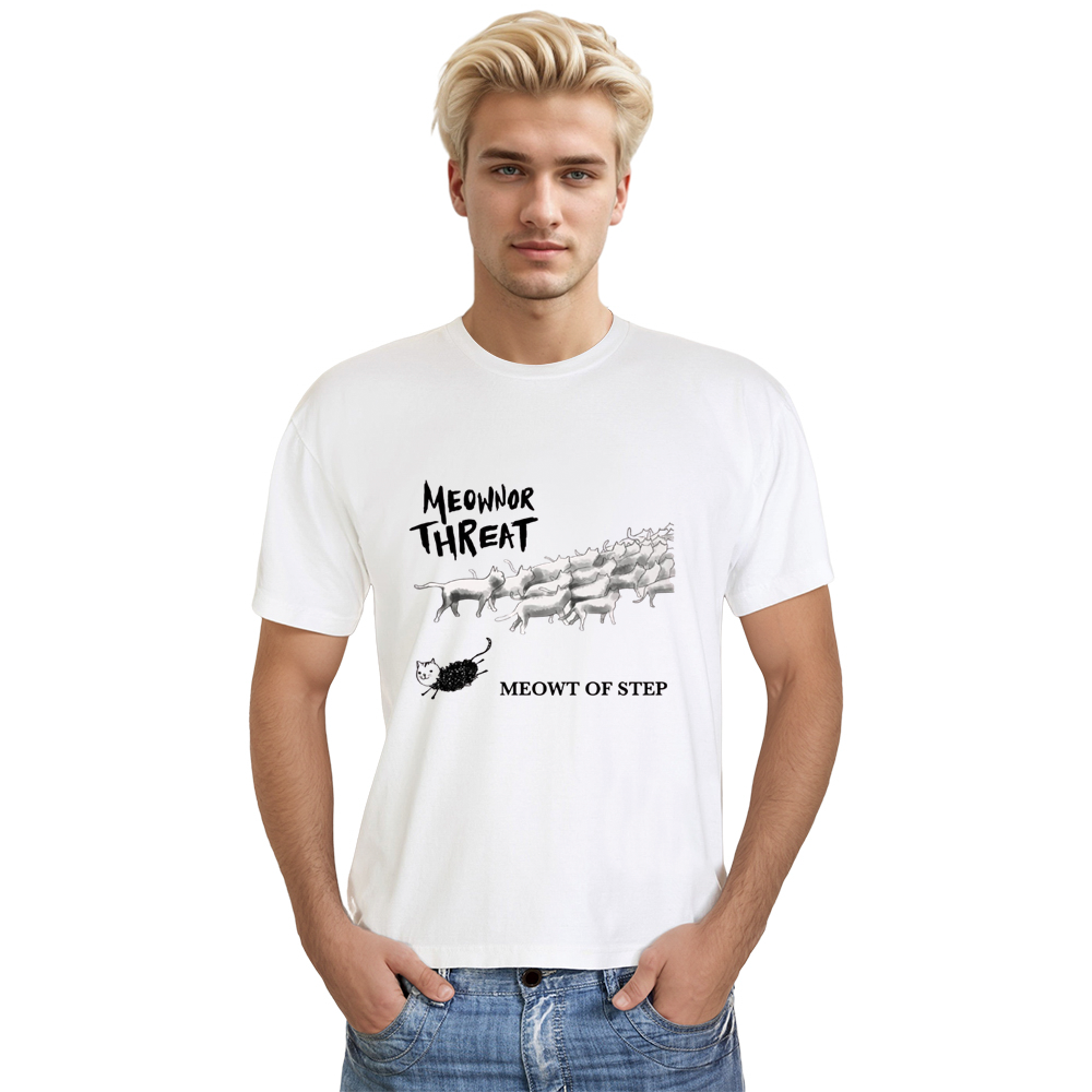 Adult Unisex Meowner Threat Punk Cat Pet Lover White T-shirt