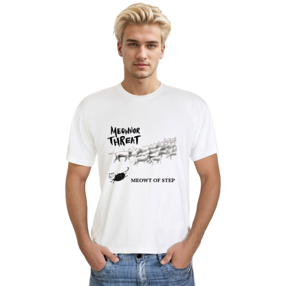 Adult Unisex Meowner Threat Punk Cat Pet Lover White T-shirt