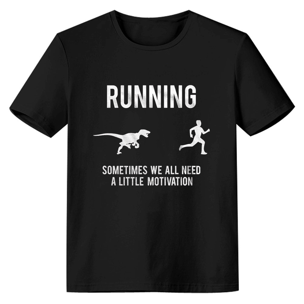 Adult Running Motivation Funny Dinosaur Chase Tee Fitness Gym Workout Sport Black Short Sleeve T-shirt Costume