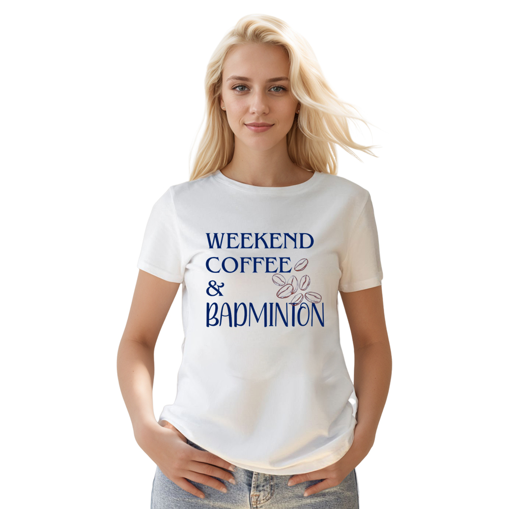 Adult Unisex Weekend Coffee And Badminton White Sport T-shirt Costume