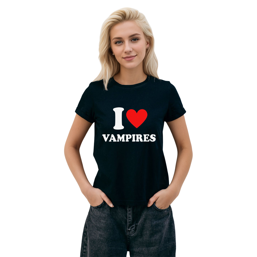 Adult Unisex I Love Vampires Halloween Black T-shirt Costume