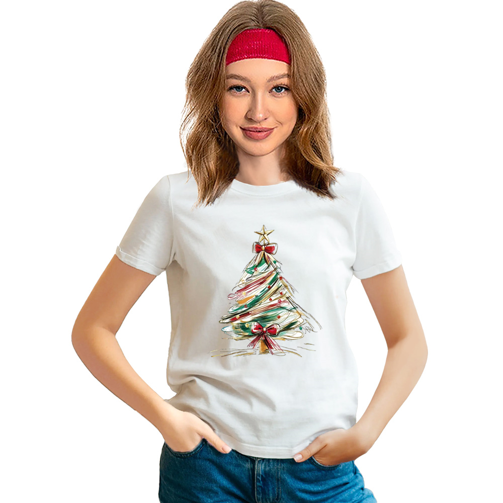 Adult Unisex Fancy Christmas Tree Xmas Festival White T-shirt
