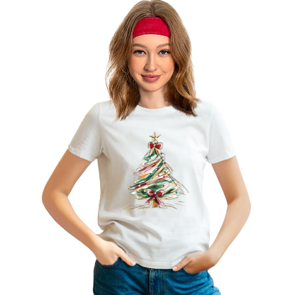 Adult Unisex Fancy Christmas Tree Xmas Festival White T-shirt