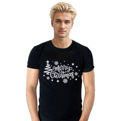 Adult Unisex Merry Christmas Tree Xmas Black Festival T-shirt