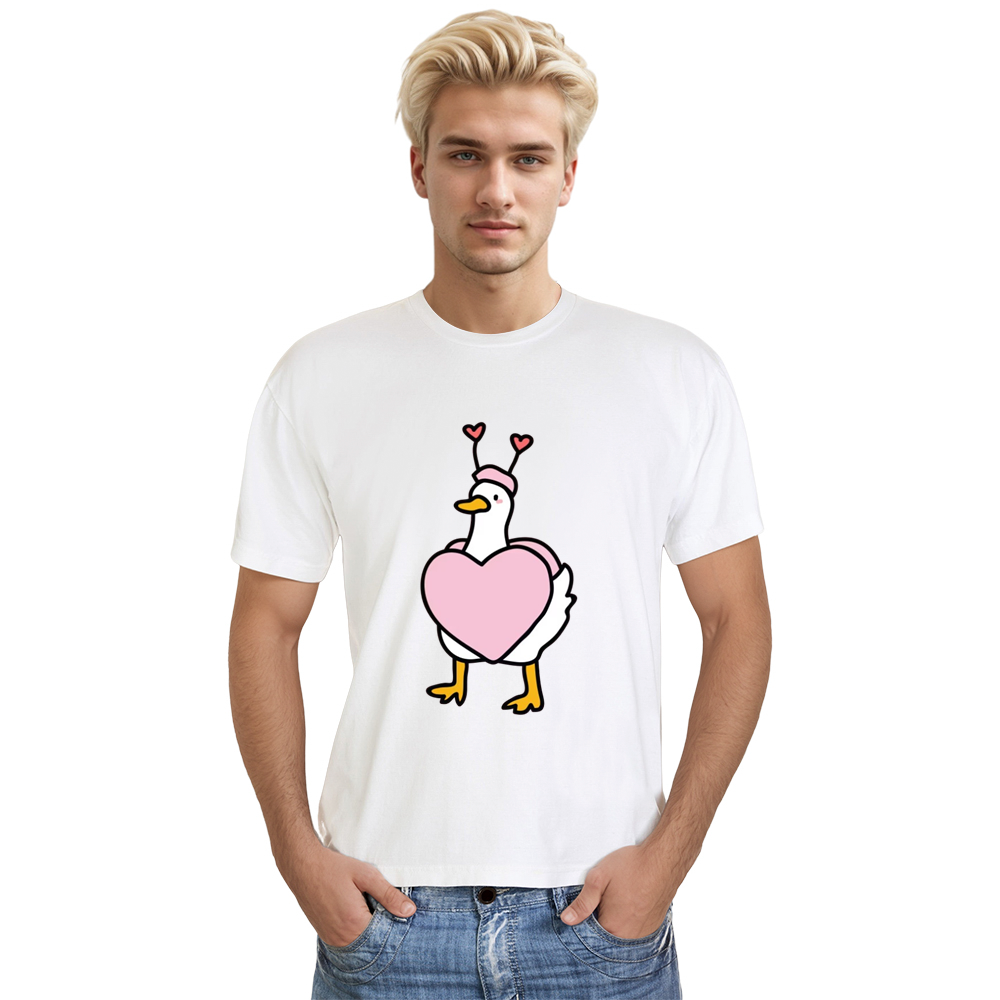 Hearty Duck Adult Unisex Animals Lover Valentine's Day White T-shirt