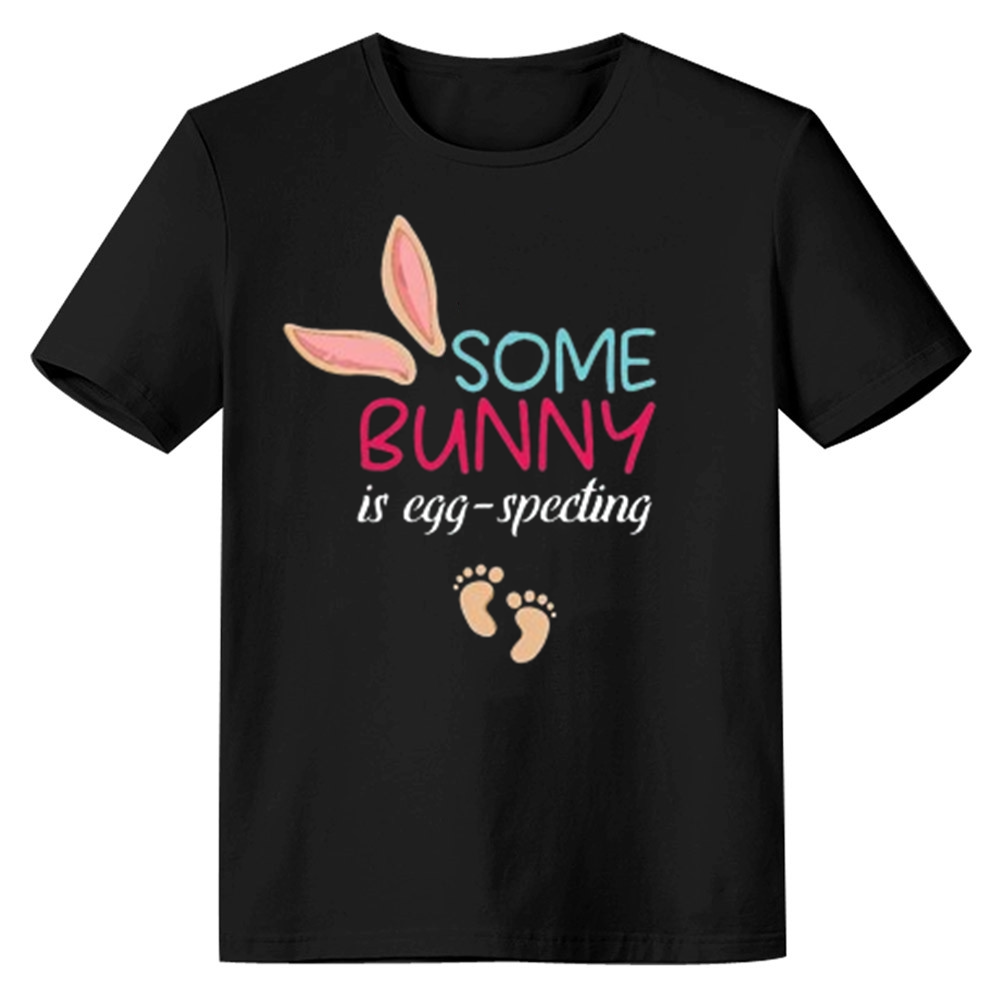 Adult Unisex Easter Letter Some Bunny Black Short Sleeve T-shirt Outfits Top Costume