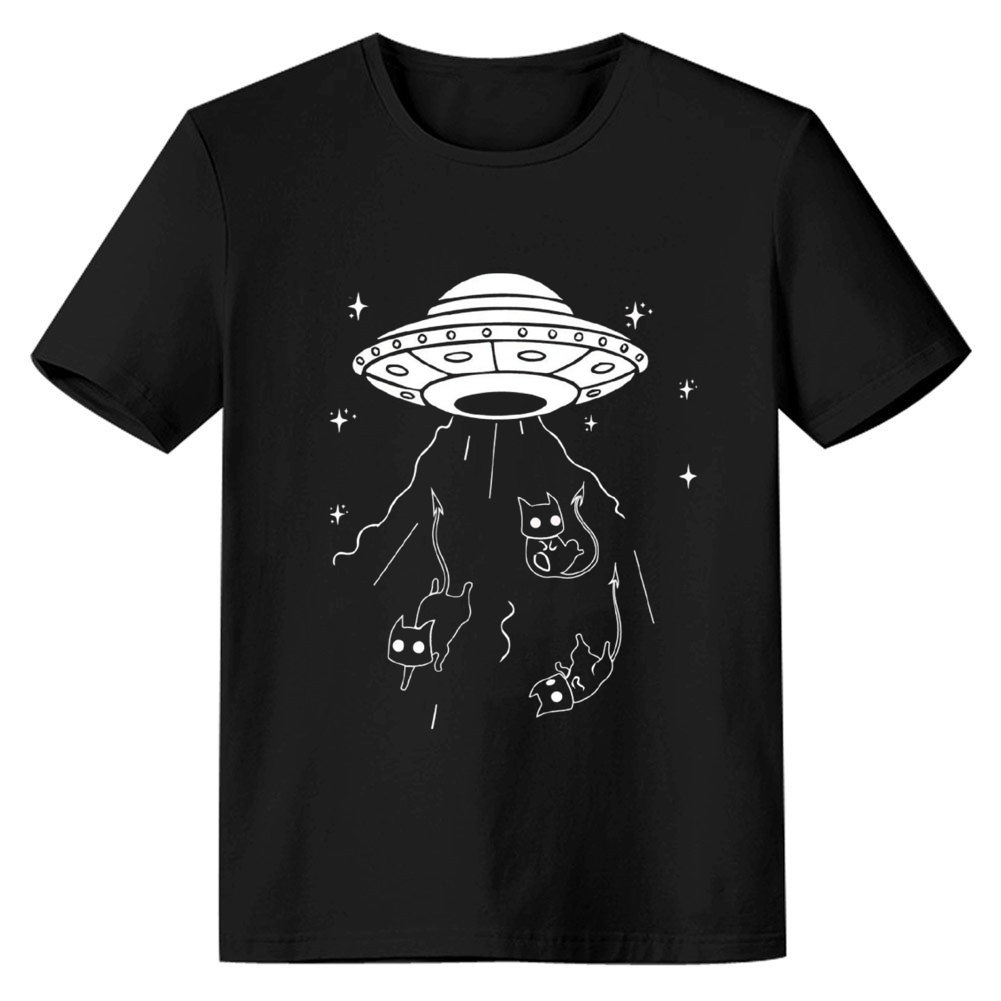 Adult Unisex Cat Airship Pet Lover Funny Black T-shirt