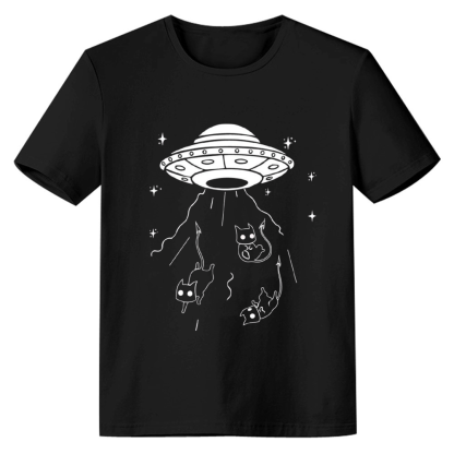 Adult Unisex Cat Airship Pet Lover Funny Black T-shirt