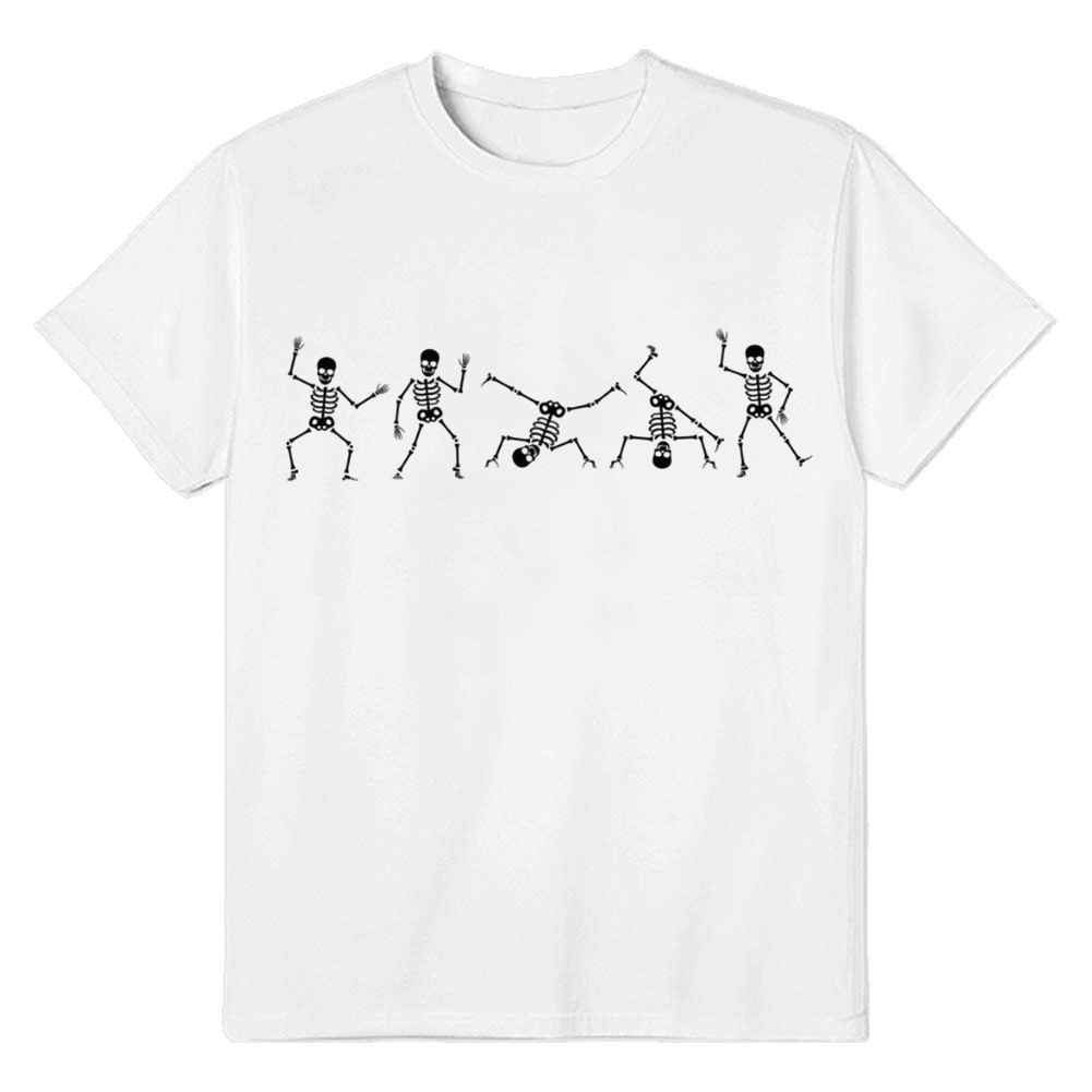 Adult Unisex Halloween Dancing Skeleton White T-shirt Costume