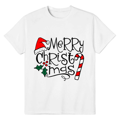 Adult Unisex Festival Merry Christmas Xmas Letter White T-shirt Costume