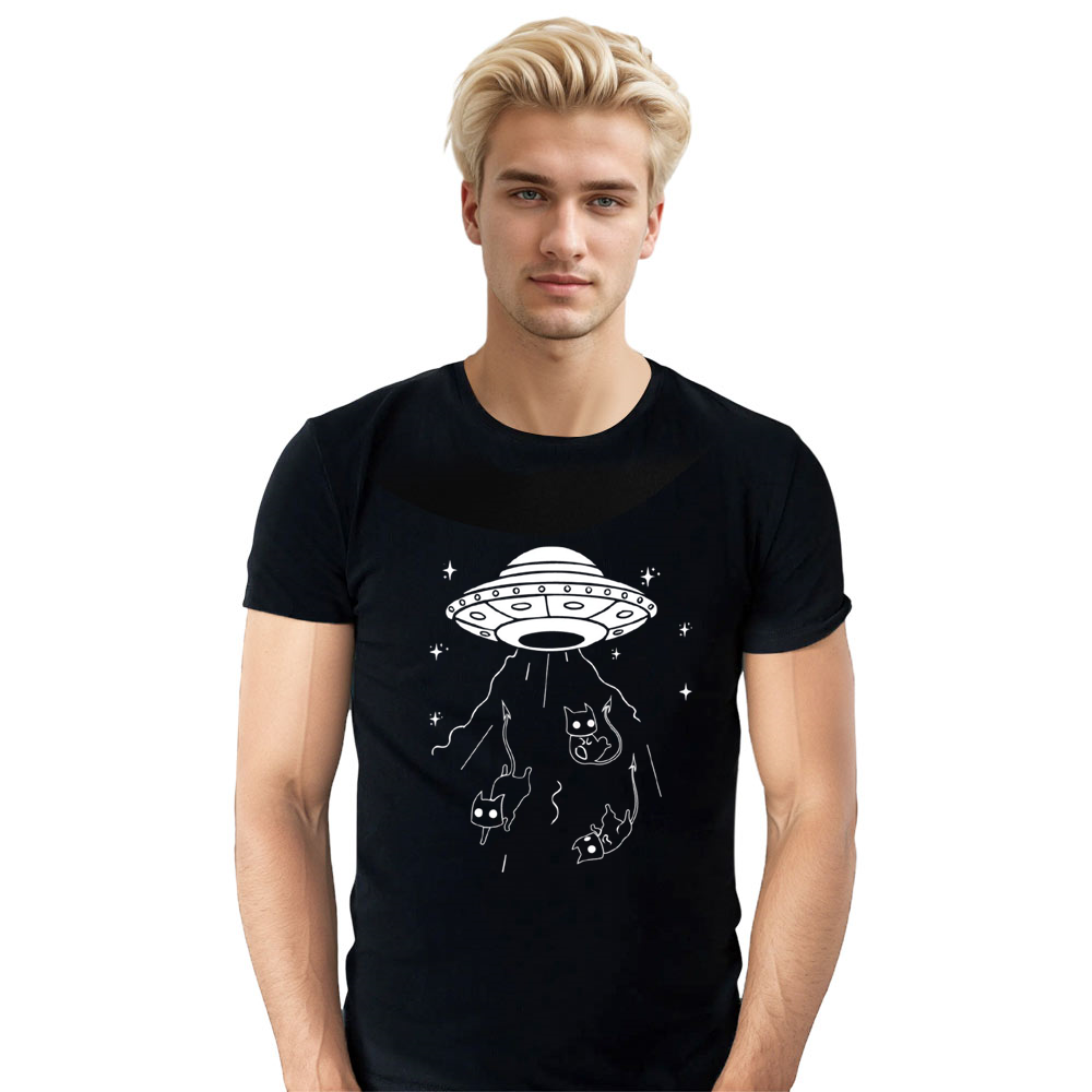 Adult Unisex Cat Airship Pet Lover Funny Black T-shirt