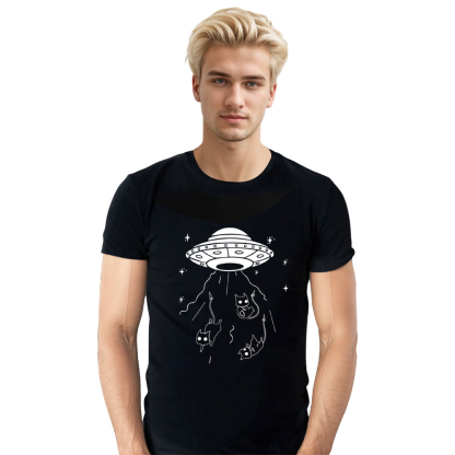 Adult Unisex Cat Airship Pet Lover Funny Black T-shirt