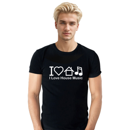 Adult Unisex Music Festival I LOVE HOUSE MUSIC Black T-shirt Costume