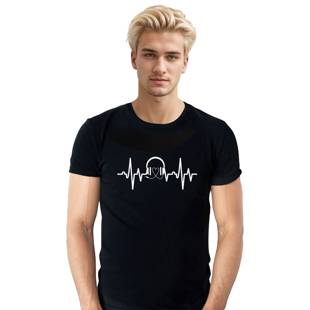 Adult Unisex Music Festival Heartbeat Design Black T-shirt Costume