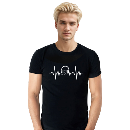 Adult Unisex Music Festival Heartbeat Design Black T-shirt Costume