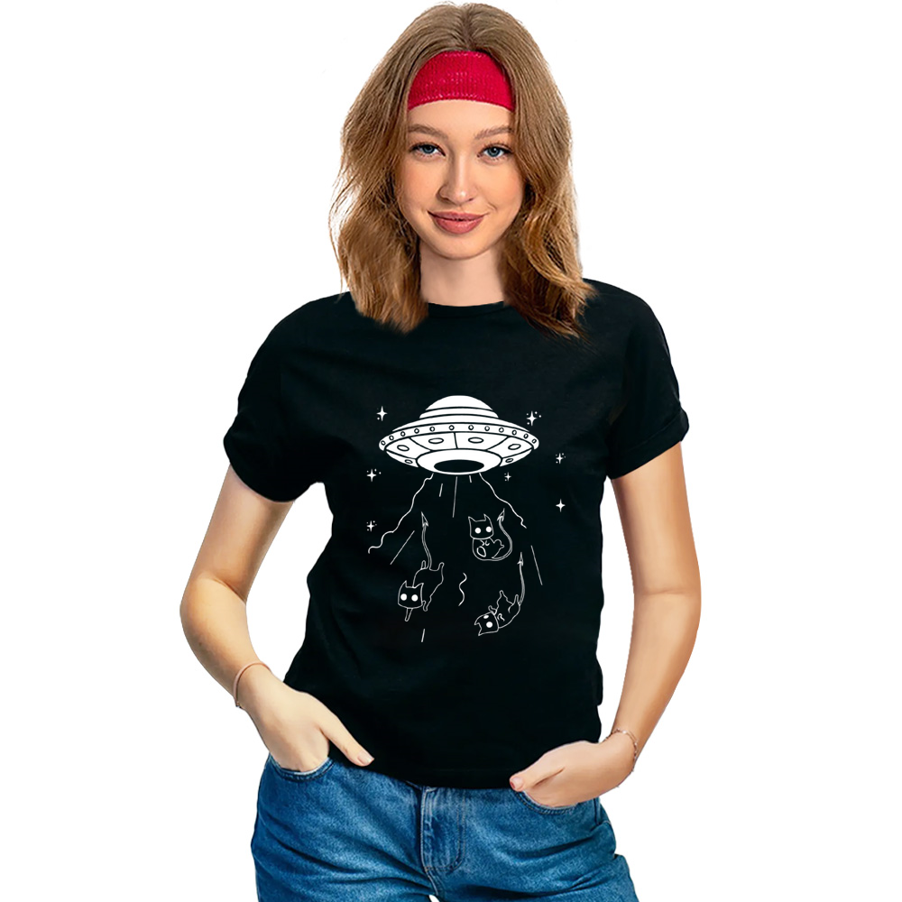 Adult Unisex Cat Airship Pet Lover Funny Black T-shirt
