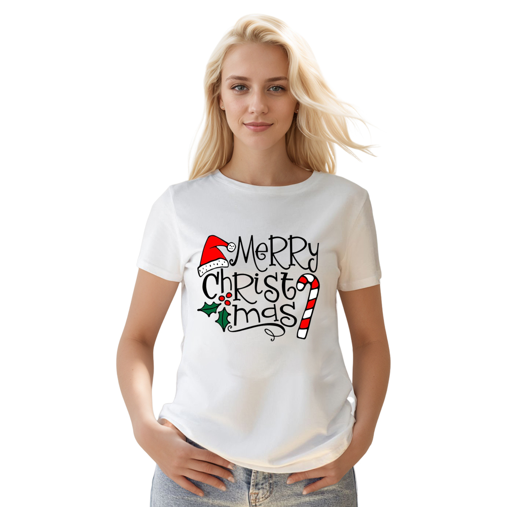 Adult Unisex Festival Merry Christmas Xmas Letter White T-shirt Costume