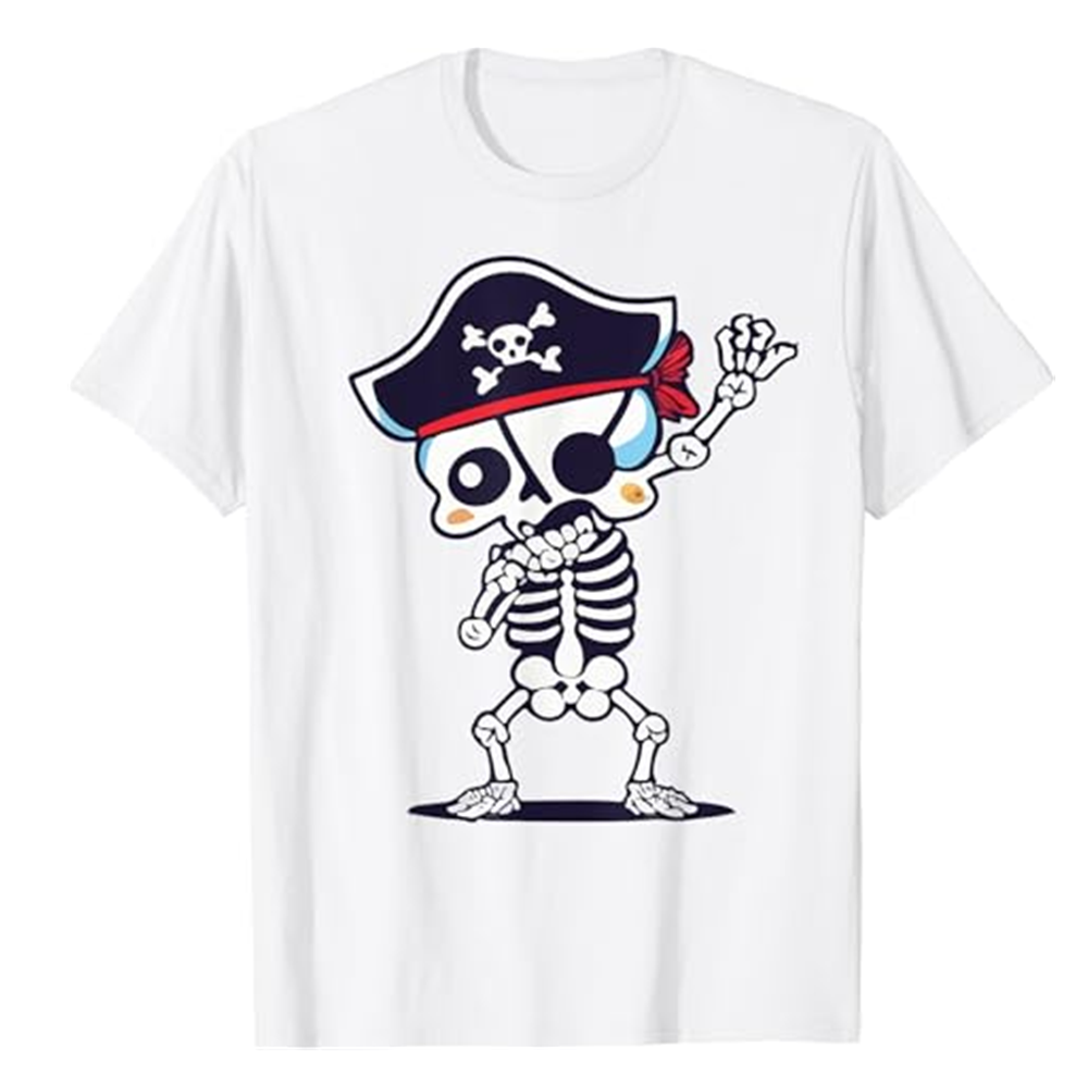 Adult Unisex Cute Dabbing Skeleton Pirate White T-shirt Costume