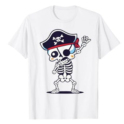 Adult Unisex Cute Dabbing Skeleton Pirate White T-shirt Costume