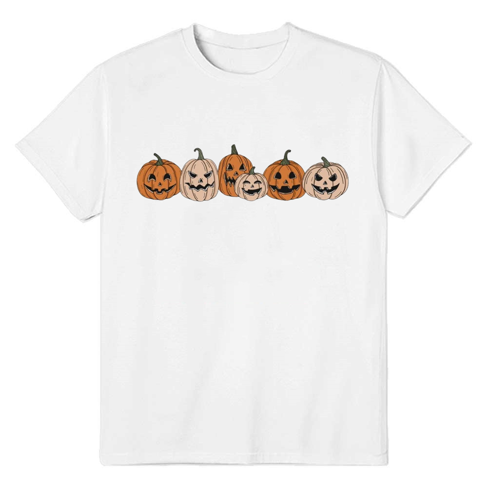 Adult Unisex Halloween Spooky Pumpkin White T-shirt Costume