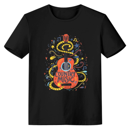 Adult Unisex Music Note Guitar Gifts Music Lover Black T-shirt
