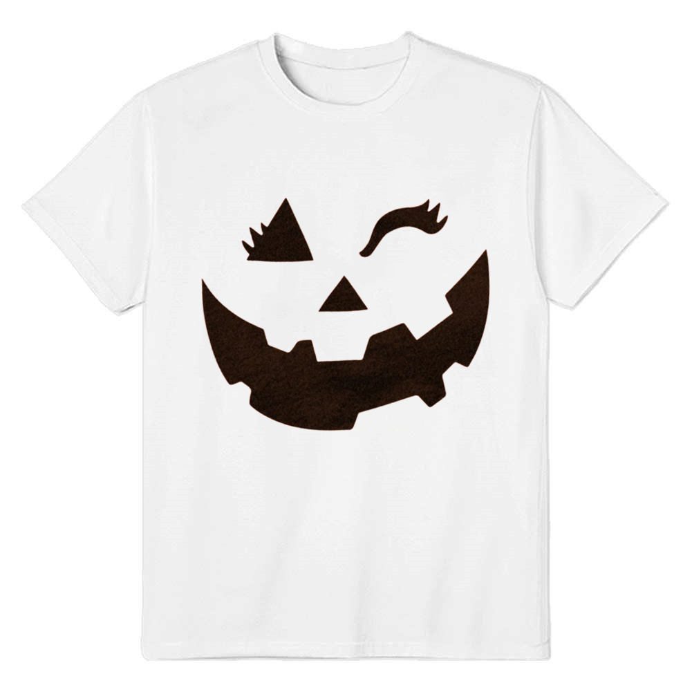 Adult Unisex Cute Halloween Winking Pumpkin Face White T-shirt Costume