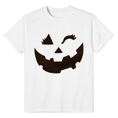 Adult Unisex Cute Halloween Winking Pumpkin Face White T-shirt Costume