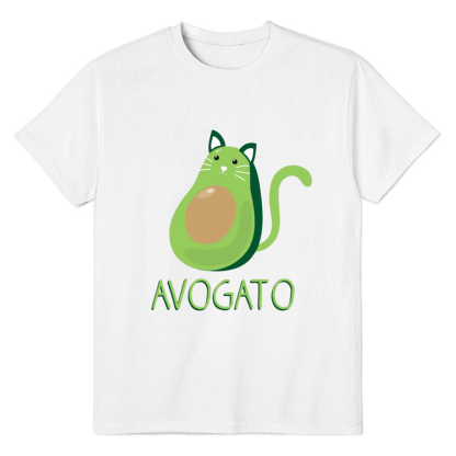 Adult Unisex Avogato Avocado Cute Cat Pet Lover White T-shirt