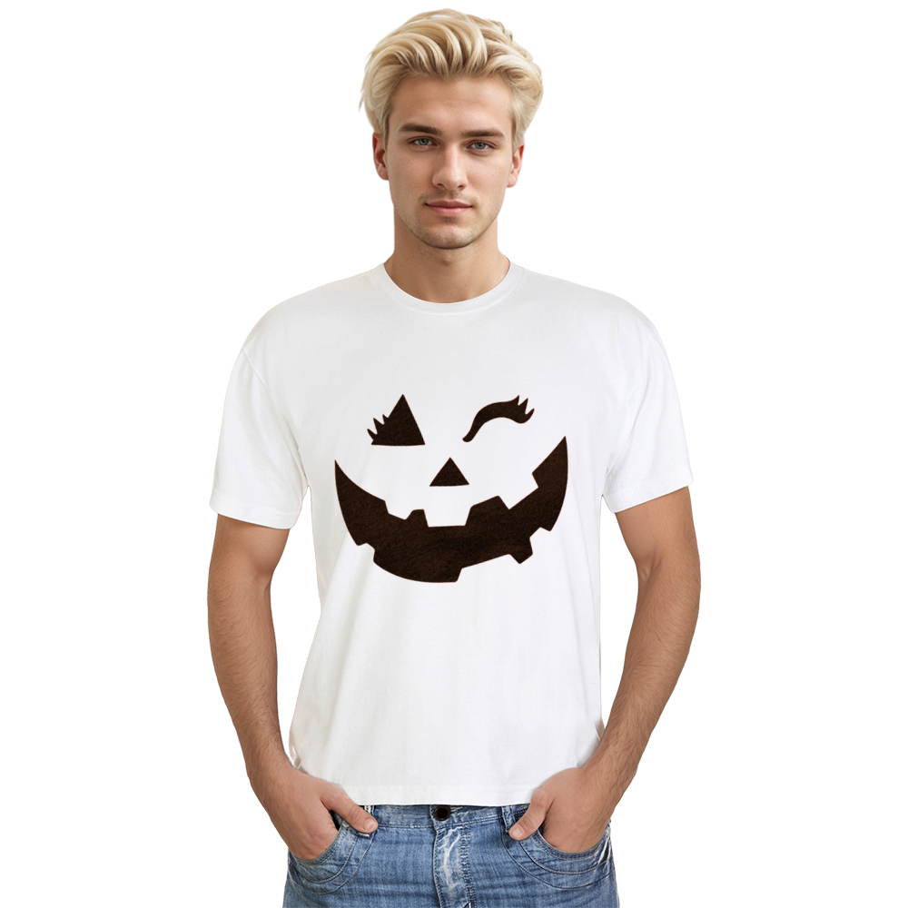 Adult Unisex Cute Halloween Winking Pumpkin Face White T-shirt Costume