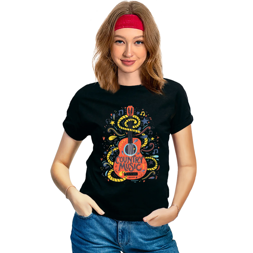 Adult Unisex Music Note Guitar Gifts Music Lover Black T-shirt