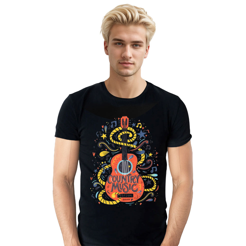 Adult Unisex Music Note Guitar Gifts Music Lover Black T-shirt