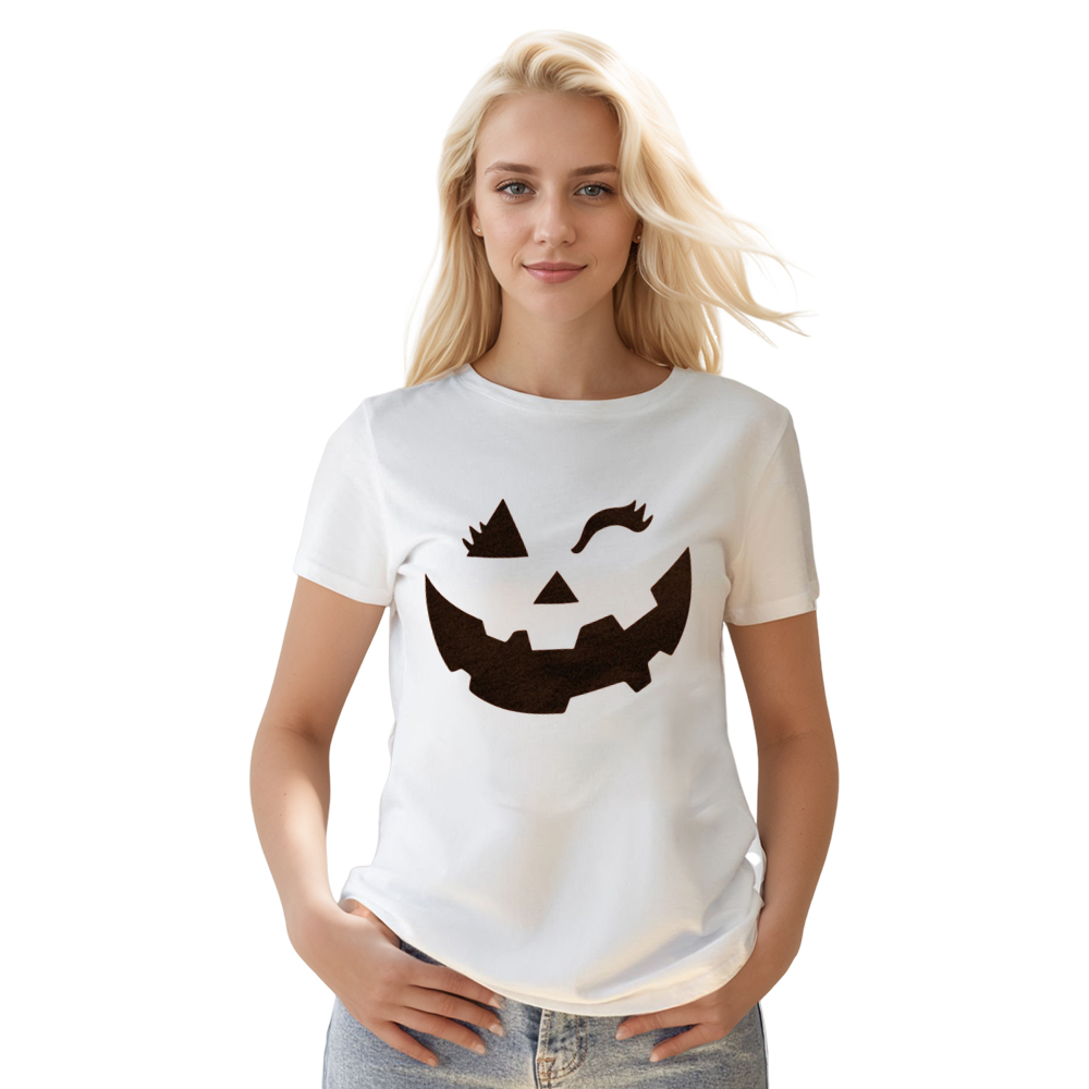 Adult Unisex Cute Halloween Winking Pumpkin Face White T-shirt Costume