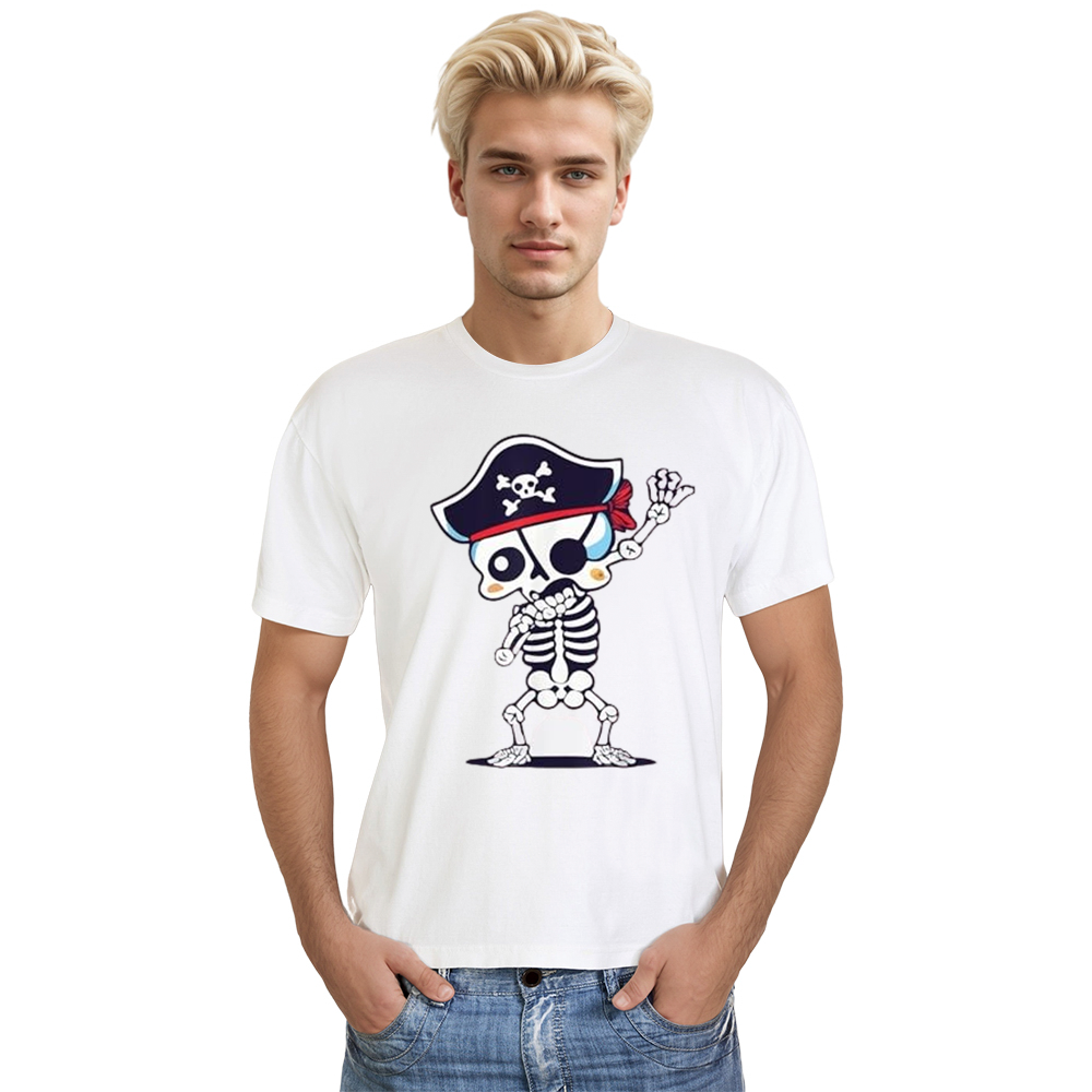 Adult Unisex Cute Dabbing Skeleton Pirate White T-shirt Costume