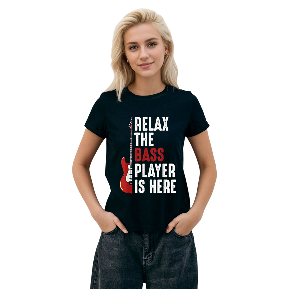 Adult Unisex Relax The Bass Player Is Here Music Festival Black T-shirt Costume