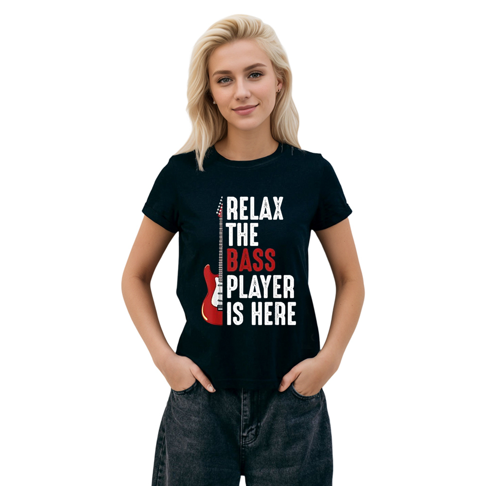 Adult Unisex Relax The Bass Player Is Here Music Festival Black T-shirt Costume