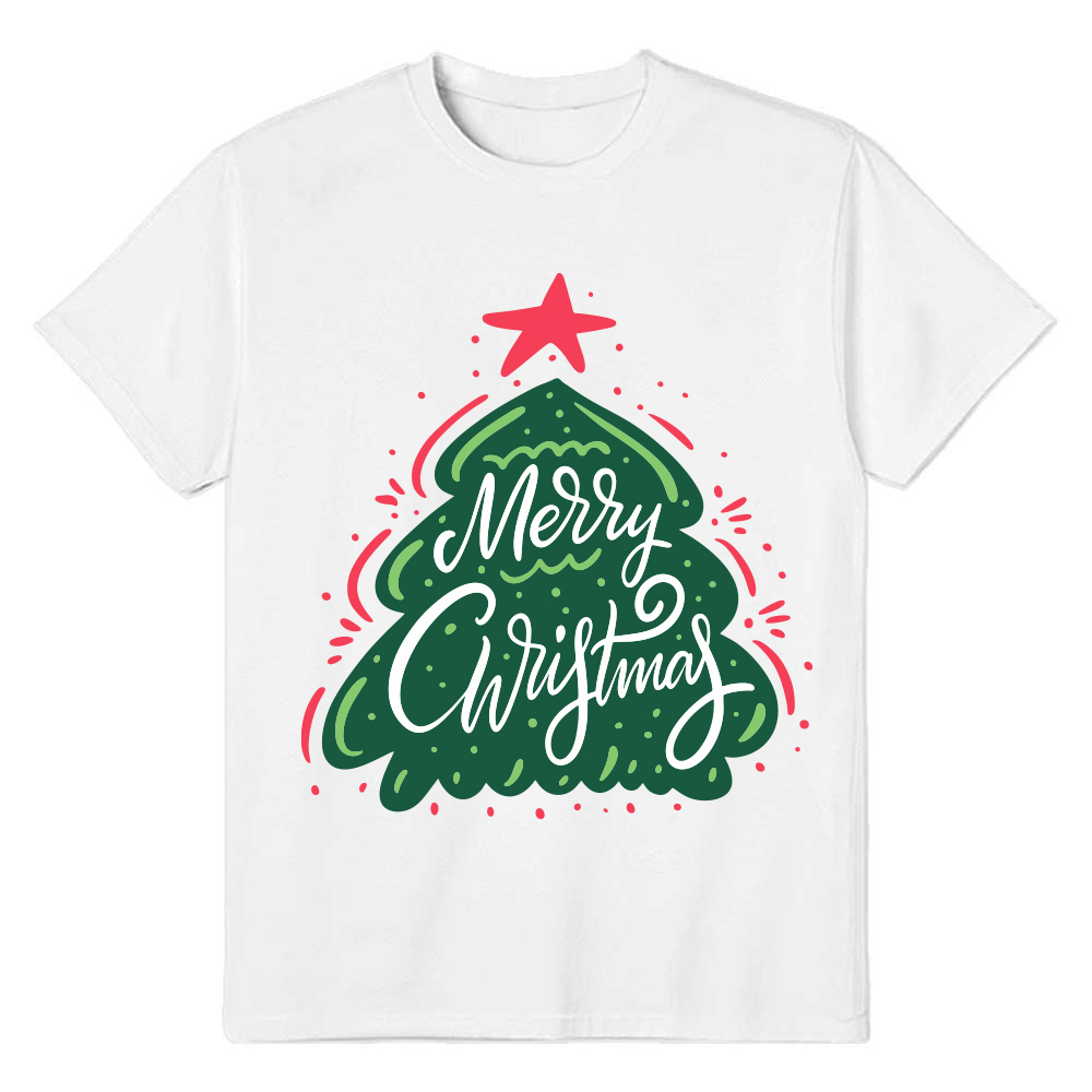 Adult Unisex Christmas Tree Xmas Black White Festival T-shirt