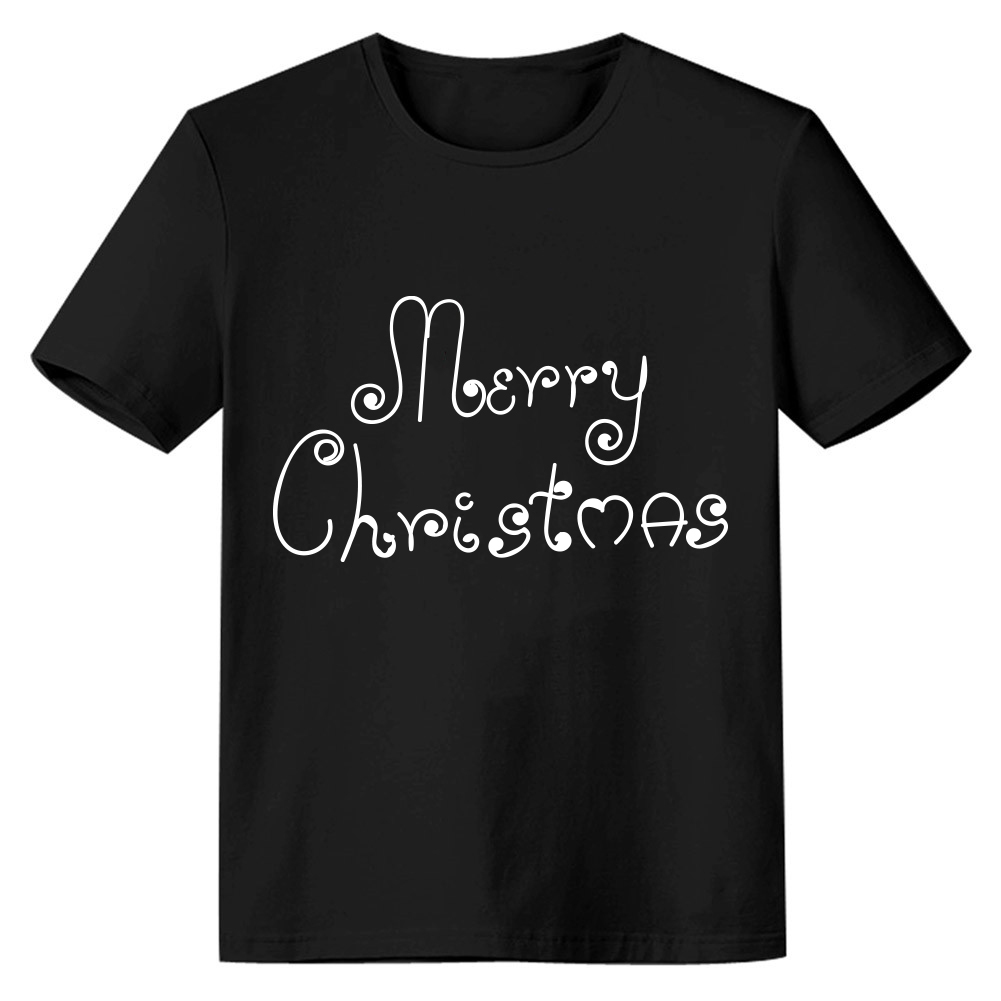 Adult Unisex Christmas Merry Xmas Letter Black Festival T-shirt